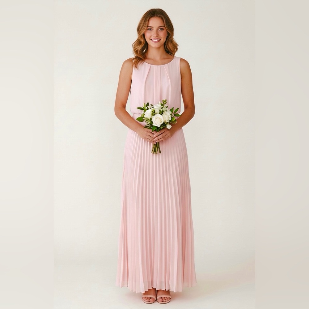 B. Darlin Blush Pink Pleated Maxi Dress Prom Dress Bridesmaid Dress Size 13/14